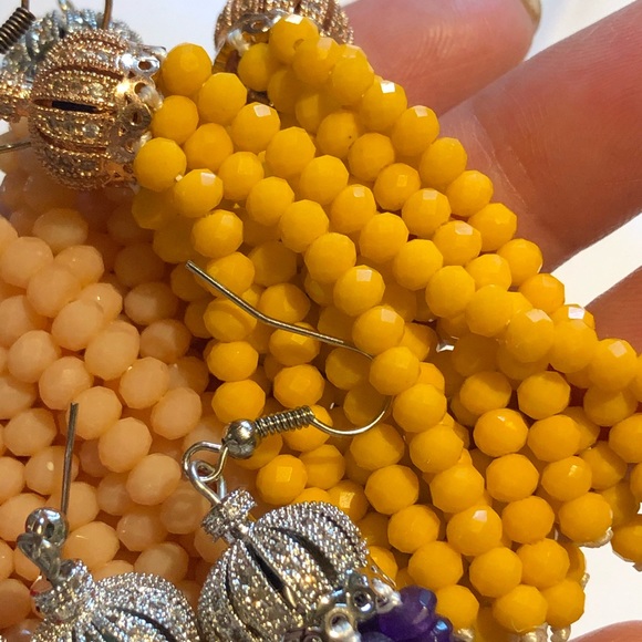 Yellow/Antique Rose Gold Crystal Tassel Ear… - Picture 3 of 16